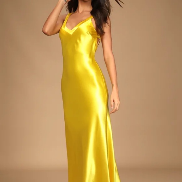 Lulu’s Perfectly Classy Yellow Satin Strapph - Picture 2 of 3
